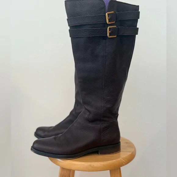 Like New! Franco Sarto Brown Leather Knee-High Boots wide calf - Picture 2 of 9